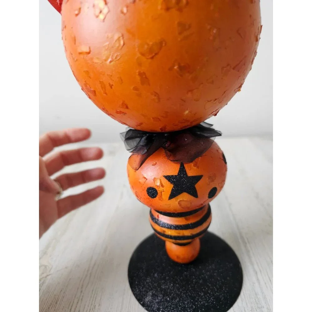 Pier 1 cat pumpkin metal glitter Halloween prop unique‎ vintage black